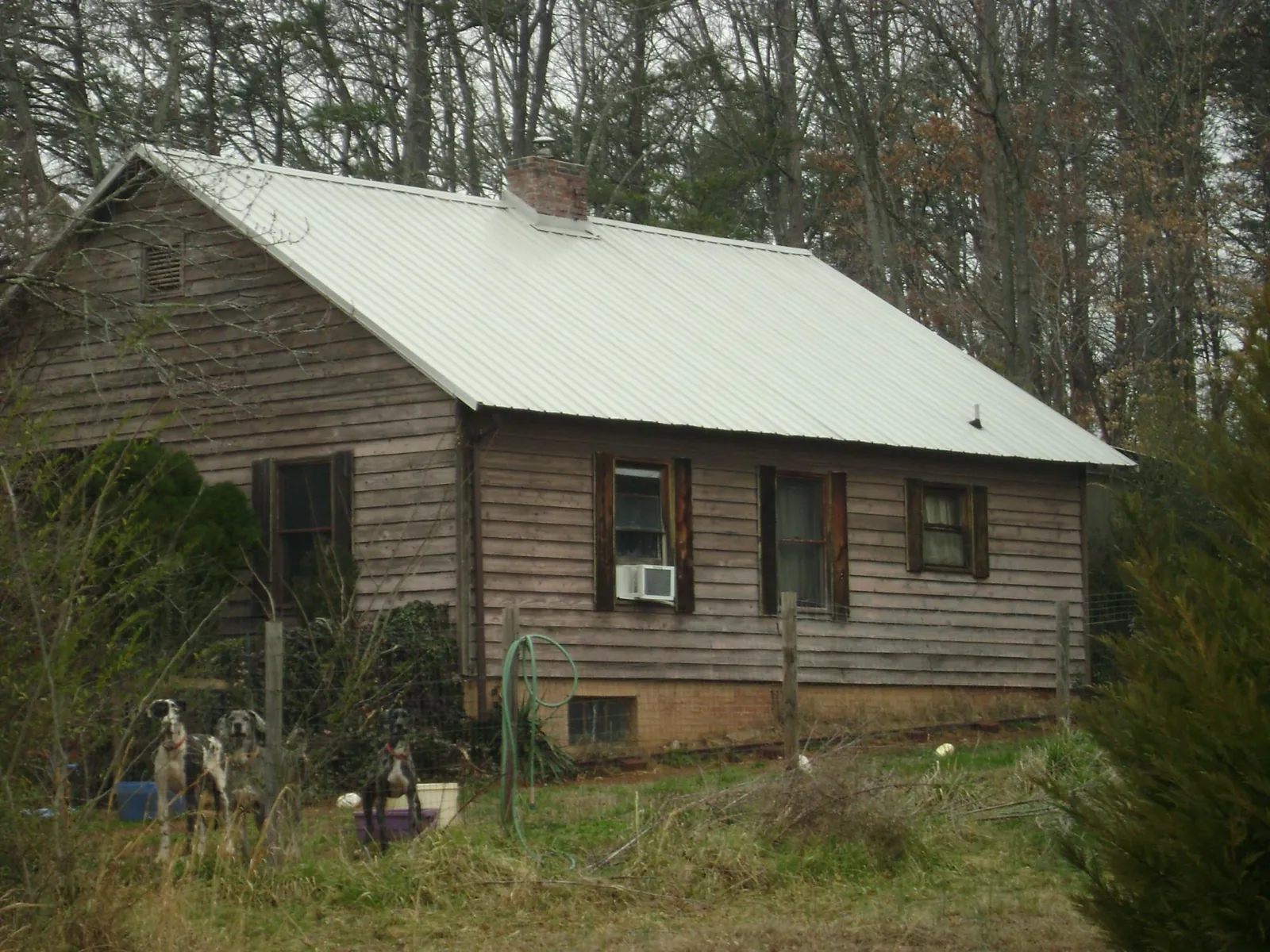 White metal roof on an old wood sided farmhouse, from a Metal Roof Installation job in Big Bend
